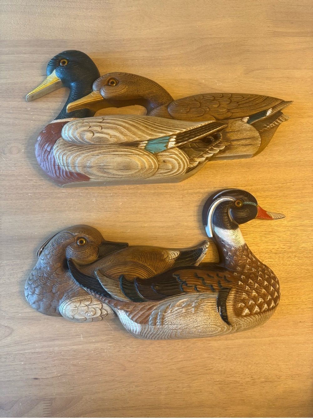 Burwood Resin Mallard Duck Wall Hanging Decor Pair Vtg